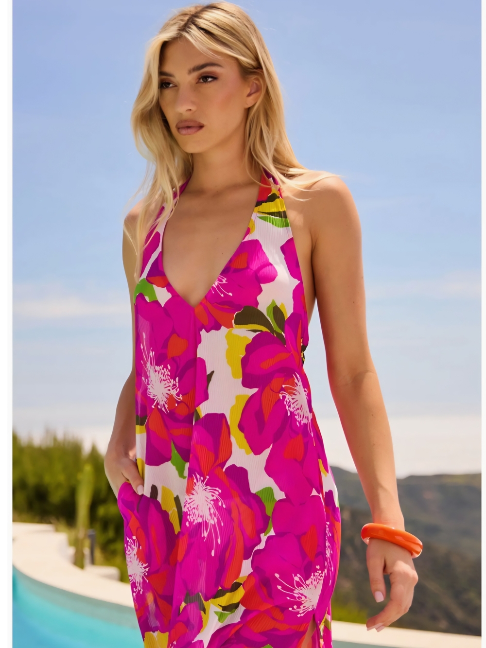 Trina Turk Pink Floral Halter One-Piece Cover Up $178